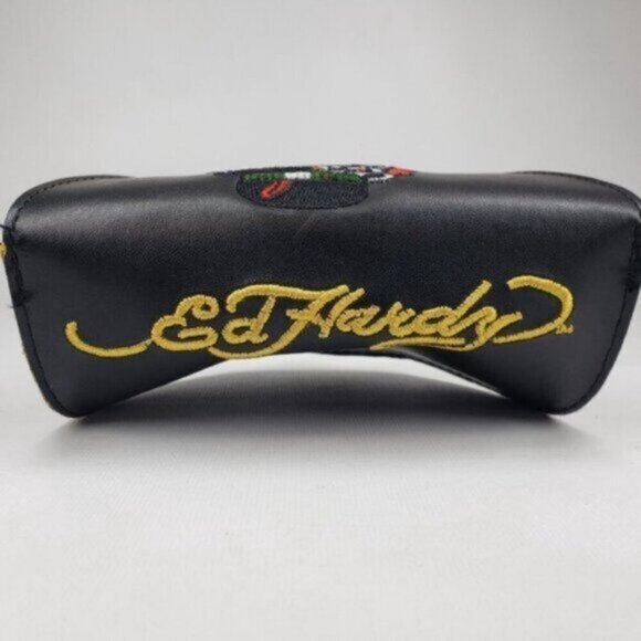 Ed Hardy Eyewear Black Embroidered Sunglass Case Skull Roses Bulldog Clo… - Picture 7 of 15
